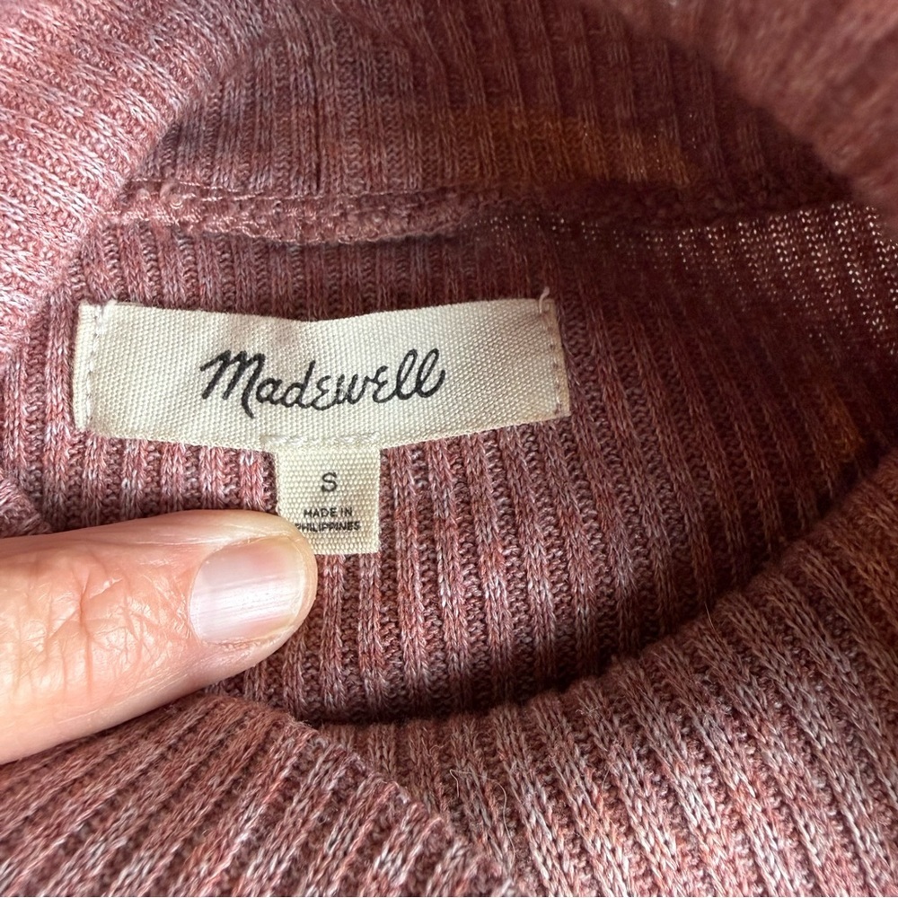 Madewell Ribbed Turtleneck Top Dusty Rose Heather Mock Neck AD107 Womens Small - Picture 2 of 8